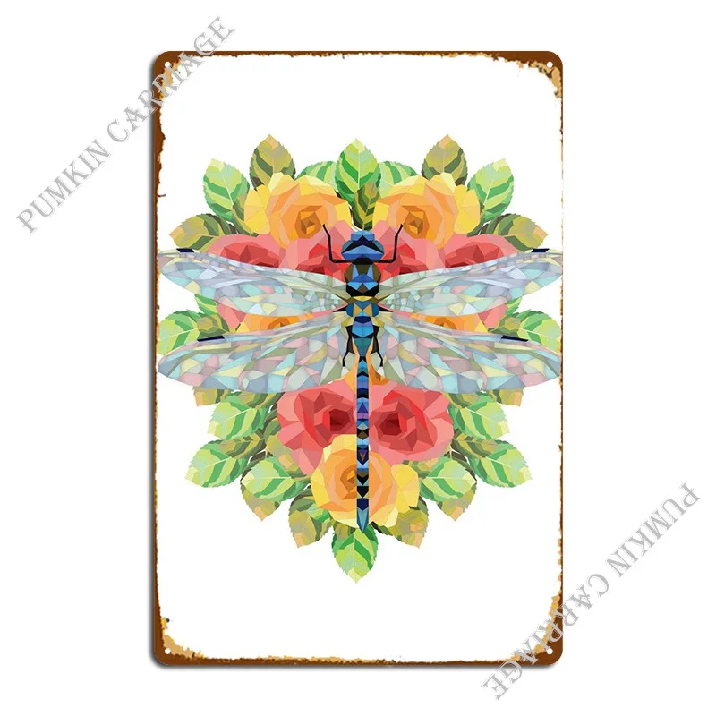 Dragonfly On Blooming Rose Metal Sign PaintingKitchen Designing Club Tin Sign Poster