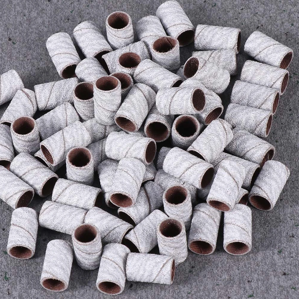 

100Pcs Nail Grinding Sanding Band Corundum Durable Hard Material Professional Manicure Pedicure Sanding Sleeve Gel Polish