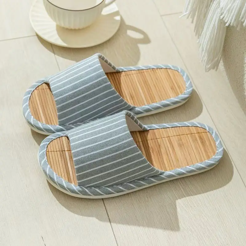 2024 New Women's Summer Bamboo Mat Sandals Soft Non Slip Breathable Open Toe Sweat-Wicking Home Slippers Light Silent Slippers