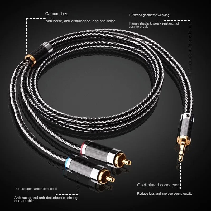 

Hi-Fidelity Silver-Plated 3.5MM to 2RCA Cable Hi-End OCC Stereo 3.5mm Distributor Cable AUX RCA Y Cord for Smartphone Speakers