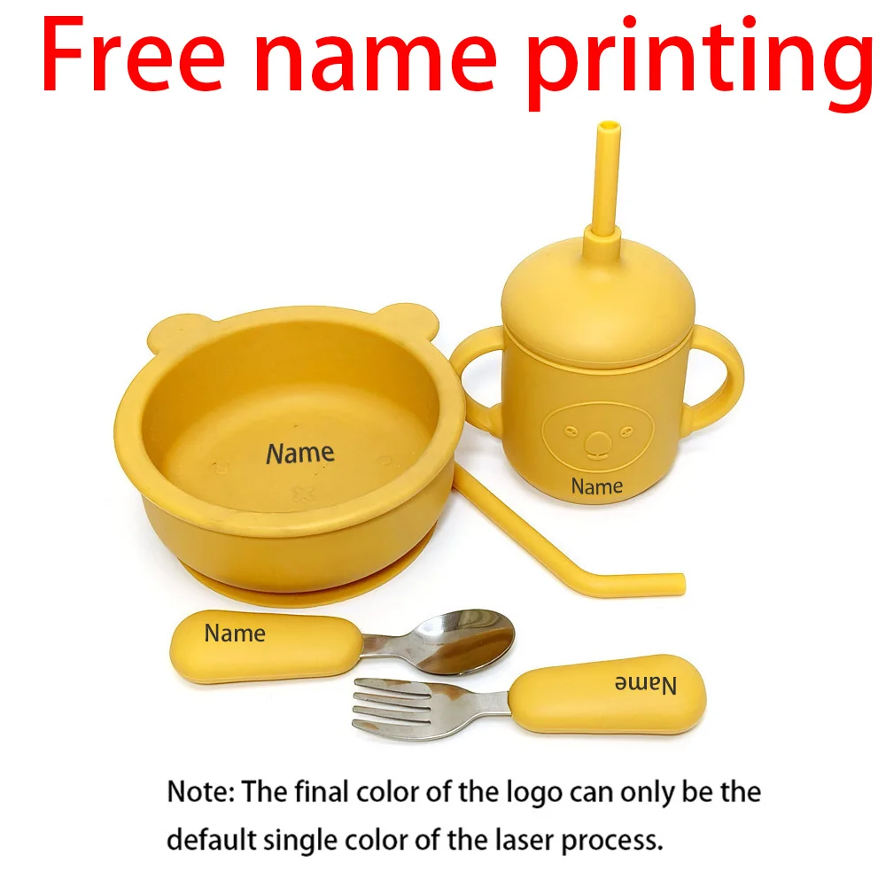 

Free Name Printing 4PCS Silicone Tableware Set (Bowl, Spoon, Fork, Cup) Suitable for Boys & Girls - Holiday Gift