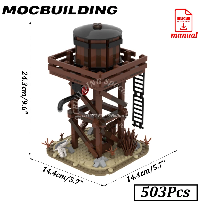 Water Tower Weathered Watertower Buildings MOC Building Blocks City Railroad Accessories Bricks Railroad Construction Toys Gift