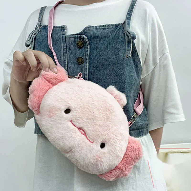 Cartoon Cute Ambystoma Mexicanum Plush Bags Backpack Messenger Bag Doll Bag PP Cotton Soft Adult Kids Schoolbag Birthday Gifts