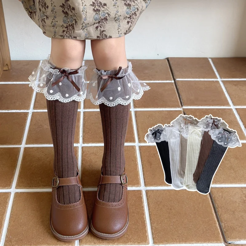 

Kids Socks For Girls Fashion Cotton Autumn Winter Children's Girl Socks Princess Lolita Lace Student White Black Sock One Size