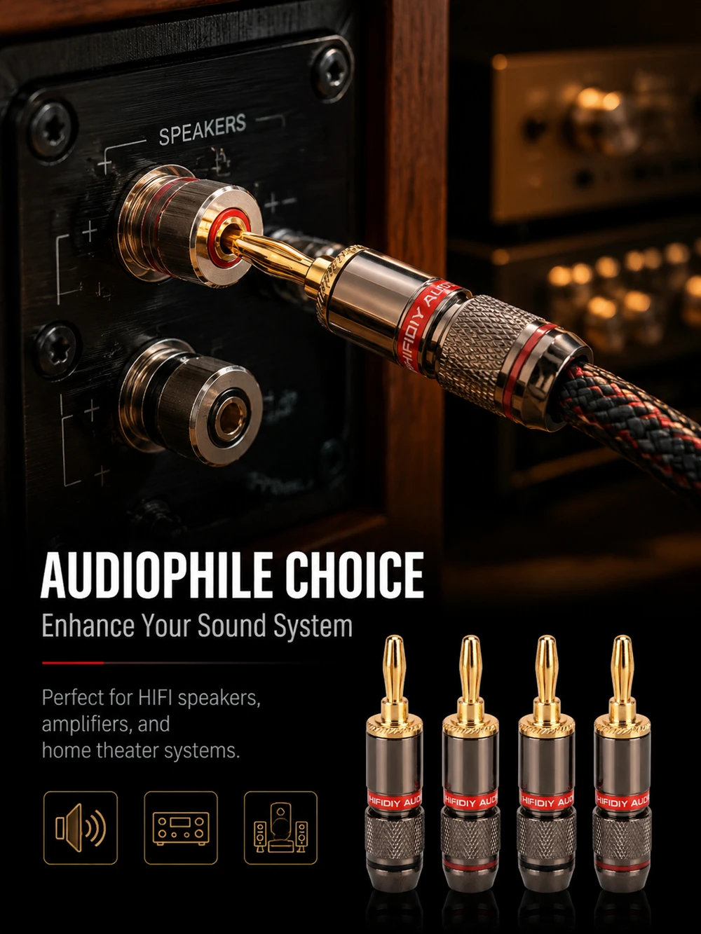 HIFIDIY LIVE 4 Stück/Set 4 mm reines Kupfer vergoldeter Bananenstecker-Anschluss für Audio-Video-Lautsprecher-Adapter, Terminal-Anschluss-Set – Detail 4