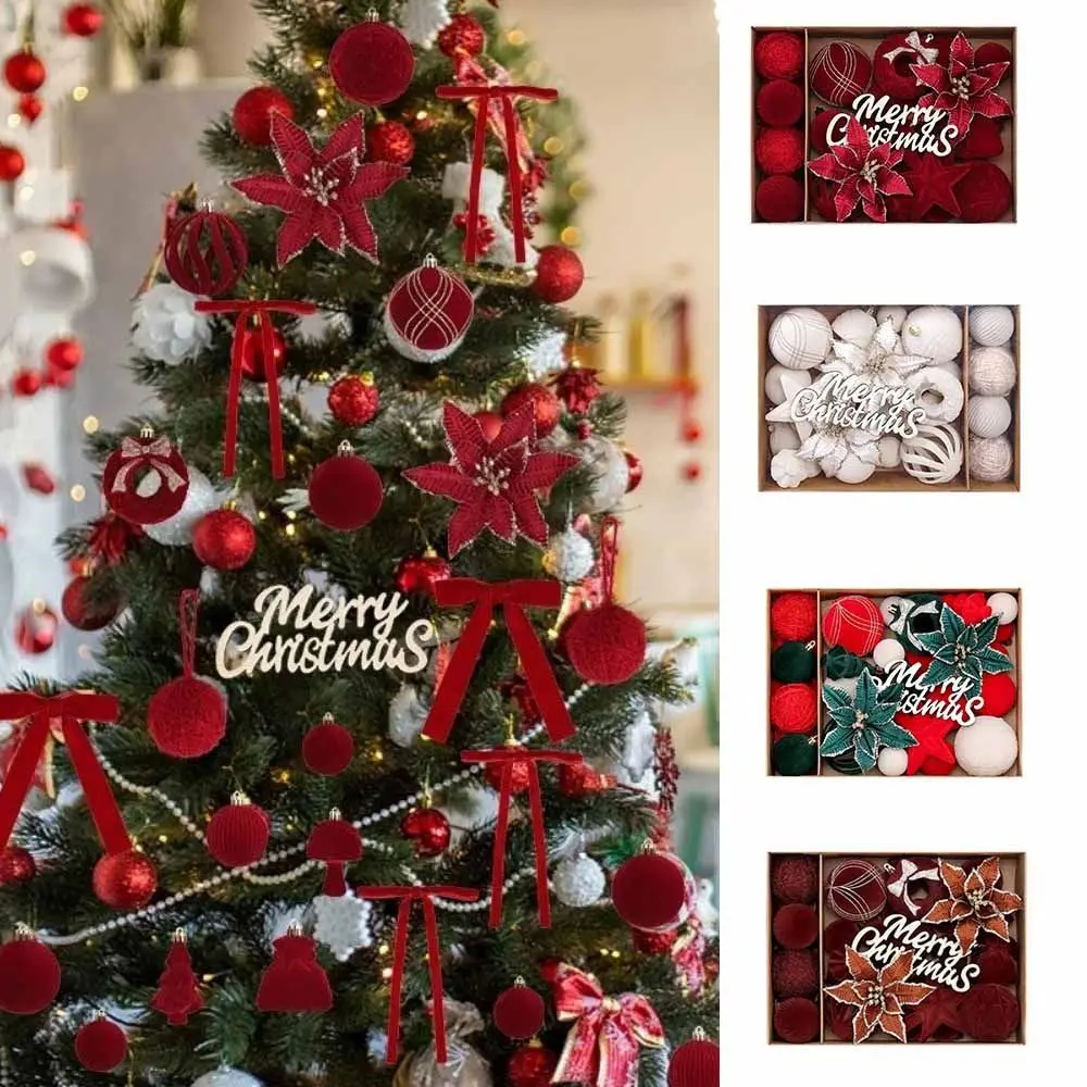 

38PCS Velvet Material Christmas Decorations Ball European-style Pendant Flocked Christmas Balls DIY Crafts Multicolor