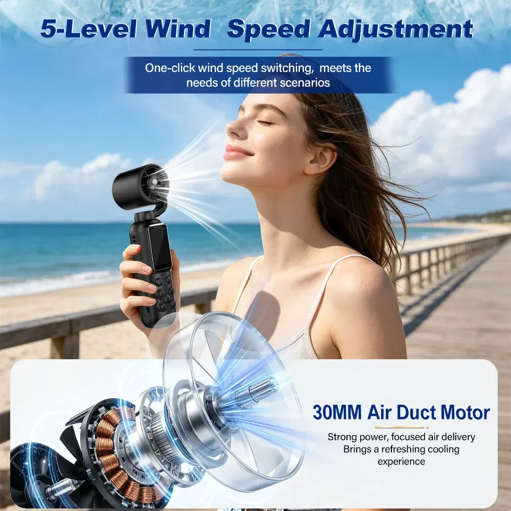 Upgraded Wind Photo/Video/Audio Recording Action Camera 1.47-Inch Screen 180° Adjustable Gimbal Cooling Fan 5-Gear