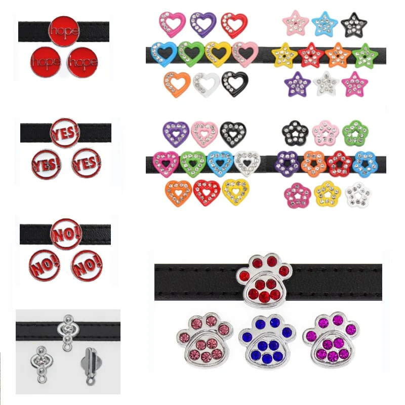 10Pcs/Lot 8mm Slide Charms For Jewelry Making Women Bracelet Colorful Butterfly Stars Heart Flower DIY Belt Pet Collar Keychain