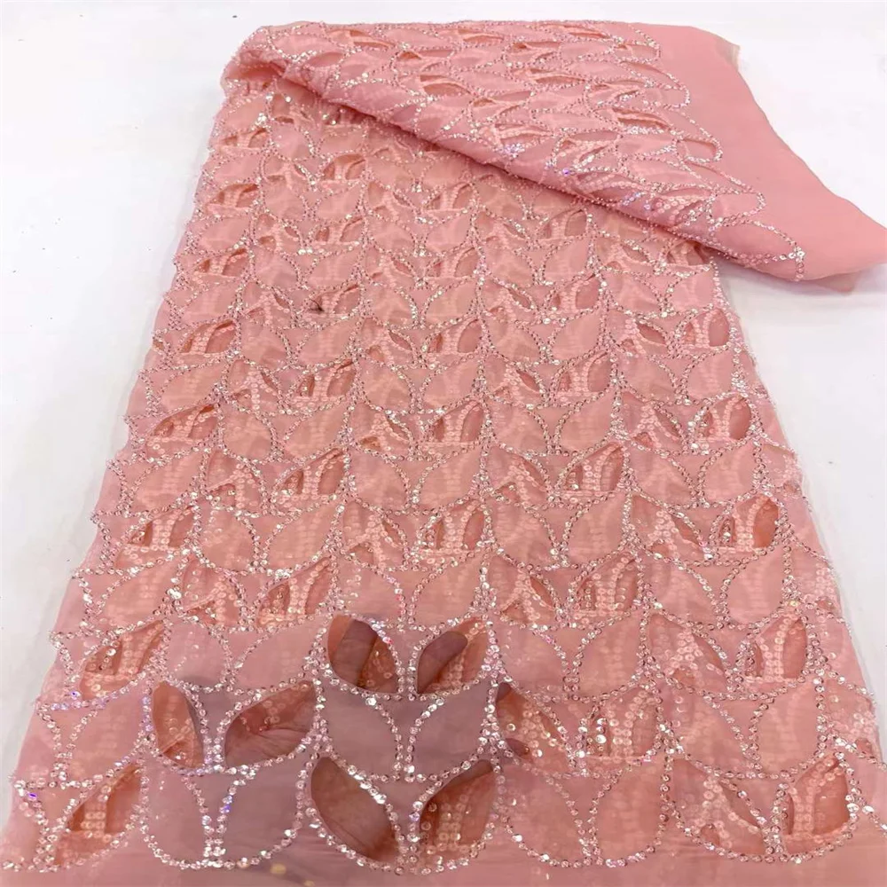 

Sequins African Lace Fabric 2024 High Quality Lace Nigerian Tulle Lace French Embroidery Net Lace For Wedding Dress 5Yards xc