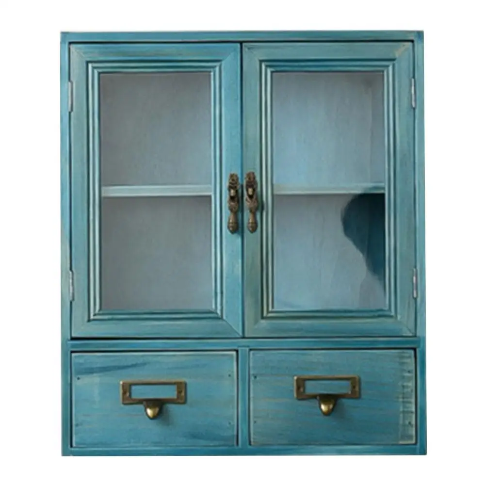 

Wooden Glass Iron Multi drawer Storage Cabinet Jewelry Cosmetics ganizer Desktop Holder Transparent Window Dustproof Design