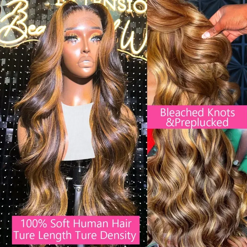 العسل شقراء أومبير براون 18-46 بوصة P4/27 تسليط الضوء على الجسم موجة 13x6 HD الدانتيل الجبهة باروكة من شعر طبيعي 13x4 الدانتيل الباروكات الأمامية للنساء