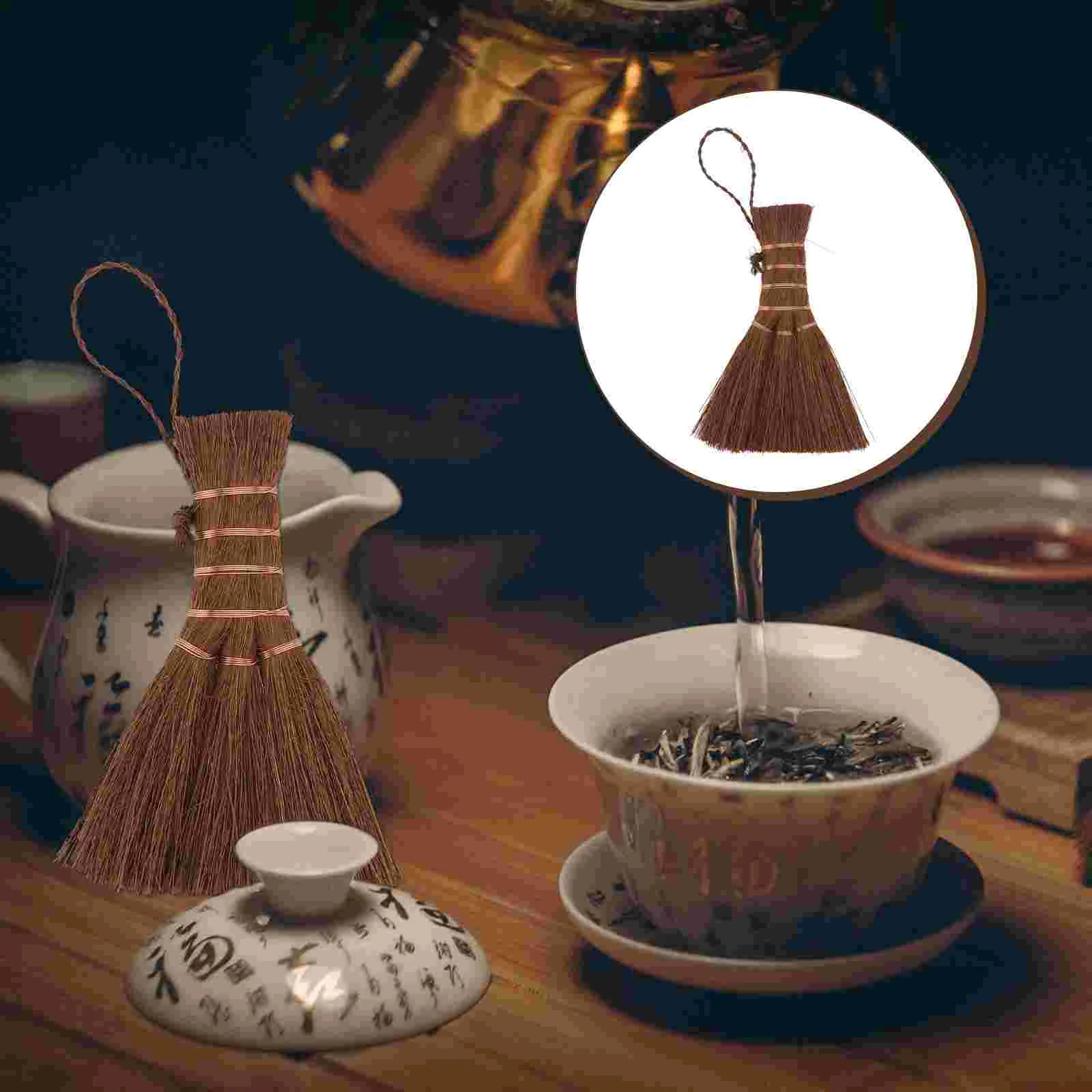 

Mini Brown Broom Hand Whisk Small Mustache Cleaning Duster Ceremony Household Brush Child