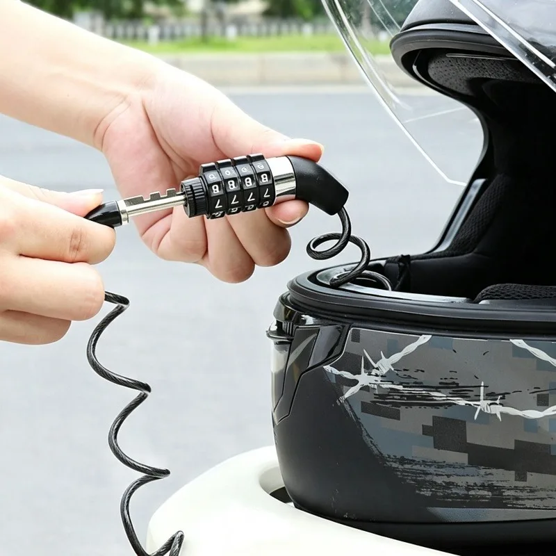 Mini Retractable Steel Cable Password Lock 4‑Digit Resettable Combination Anti‑theft Lock for Motorbike Helmet Bike Safety Use