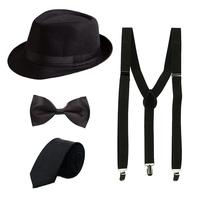 PESENAR Men's 1920s men's wear accessories suits men's Gates gang costume hats, y-braces, bow ties, watches, beards