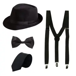 PESENAR Men's 1920s men's wear accessories suits men's Gates gang costume hats, y-braces, bow ties, watches, beards