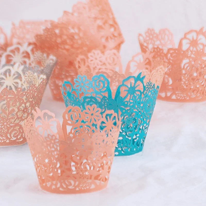 NUBECOM 30pcs Cakes Hollowed Out Flower Clusters Paper Cup Edge DIY Lace Paper Cup Decoration Birthday Wedding Baking Accessory