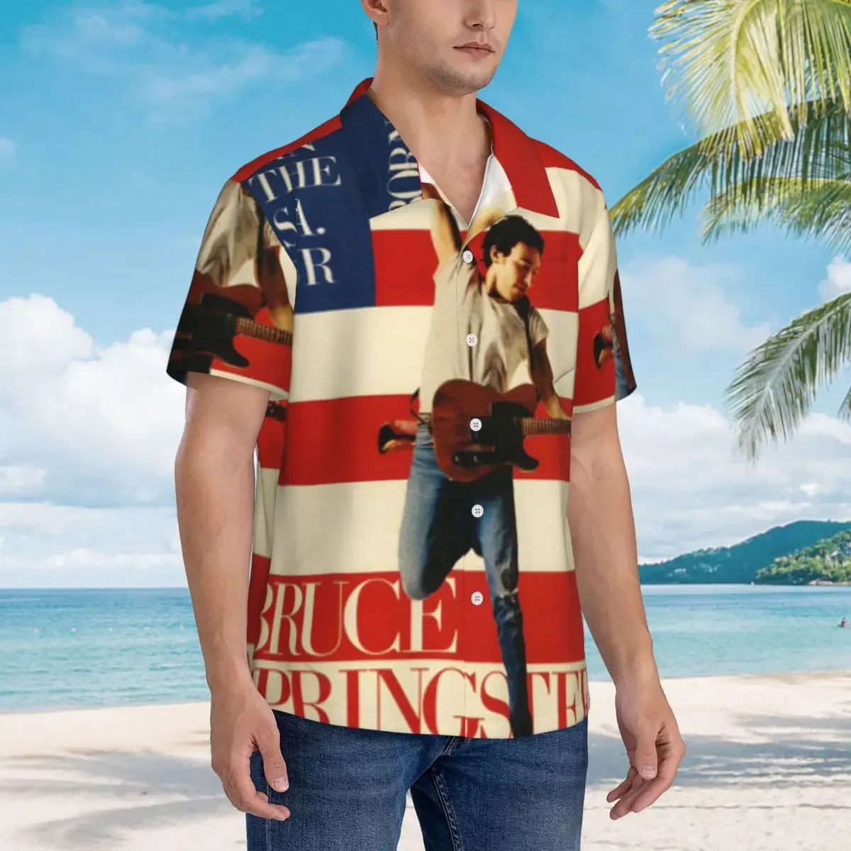 

Bruce Springsteen Vintage Hawaiian Shirts Fashion Men Short Sleeve Shirt for Summer Beach Men's Lapel Tops