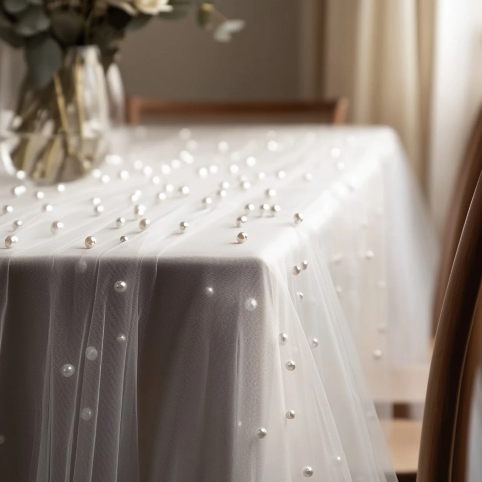 Pearl Gauze Table Runner 120 Inch 10 FT Tulle Semi Sheer Cheese Cloth Fabric Runner Baby Shower Table Decor for Home Party