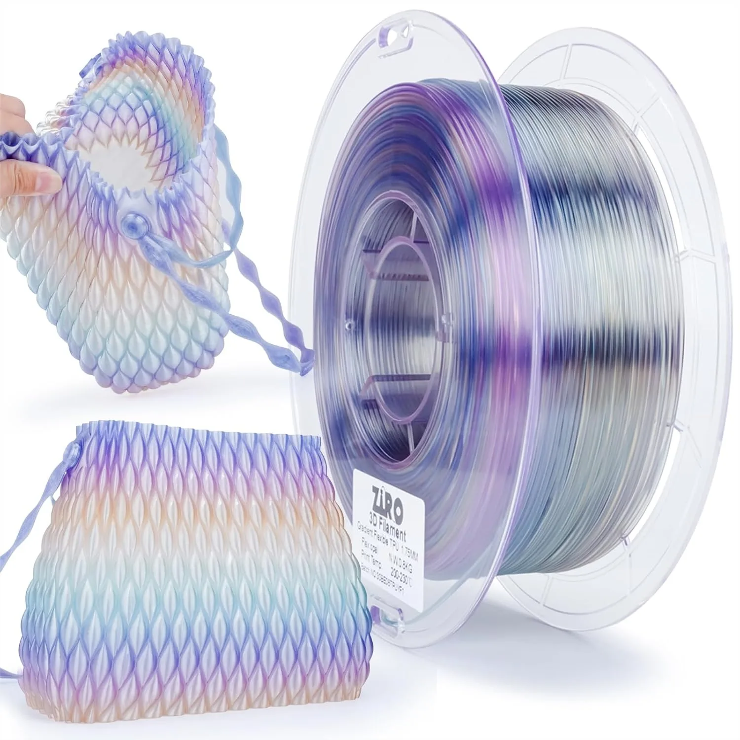 

TPU Filament 1.75mm, Fast Color Change Flexible 3D Printer Material, Shore 95A, 0.8KG Spool for FDM Printers
