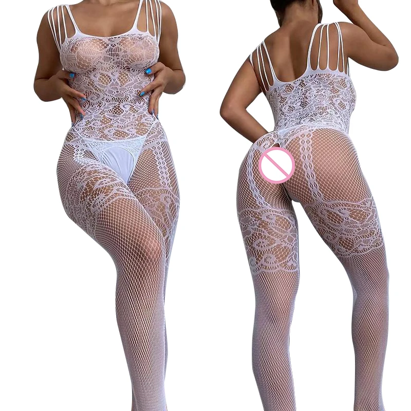 White Hollow Crotchless Lingerie For Women  Underwear Transparent Bodystockings  Costumes Nightclub iest Body Suits