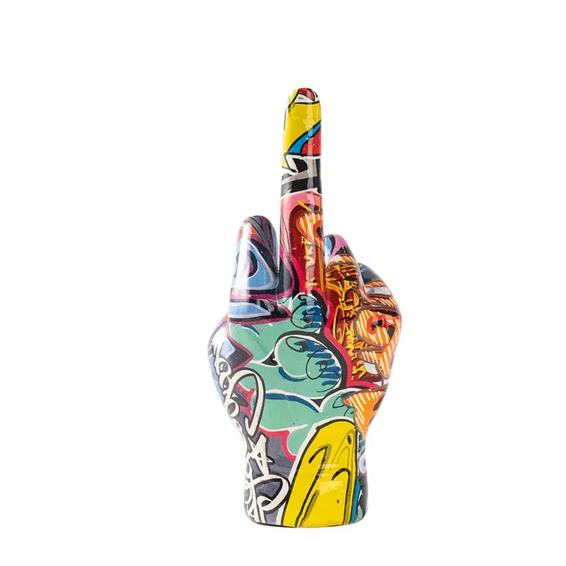 Graffiti Middle Finger Ornament Art And Crafts Resin Gesture Statue Desktop Ring A Living Room Home Decoration - Image 3