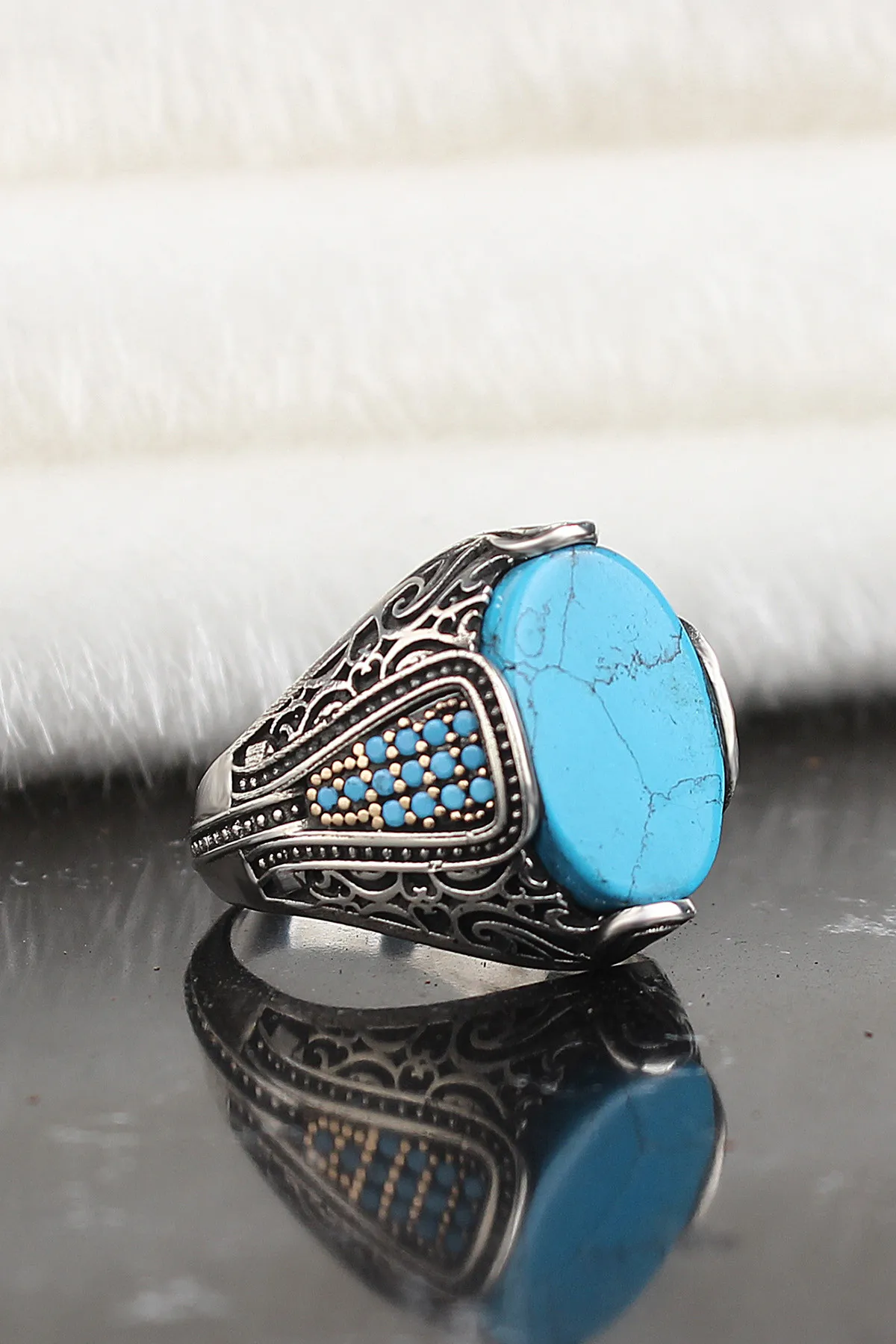 

Turquoise Gemstone 925 Sterling Mens Silver Ring