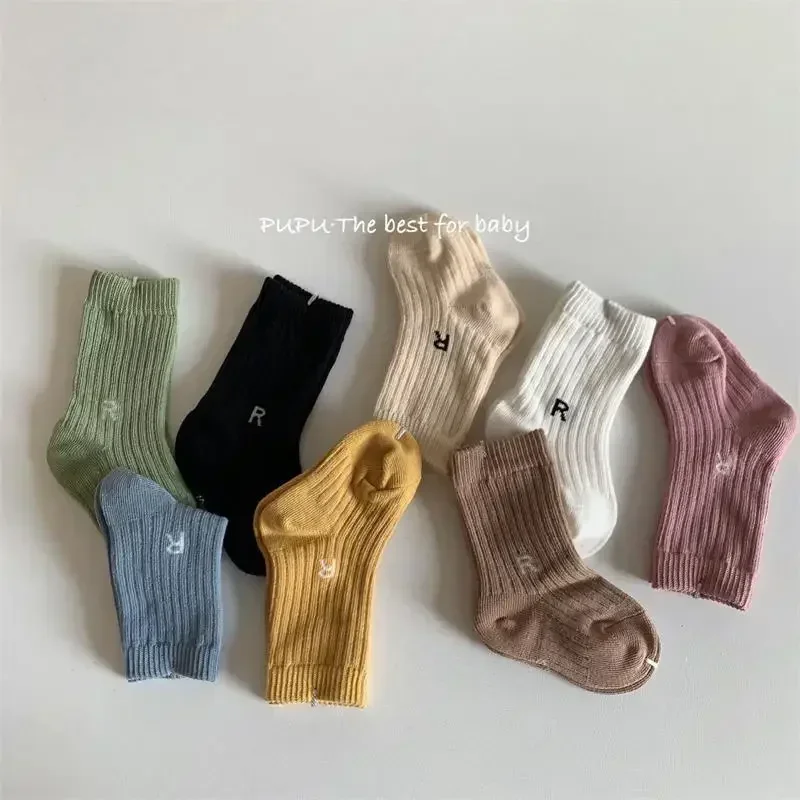 4Pairs Fashion Letter Kids Sport Socks Baby Boys Girls Simplicity Cotton Socks Children Toddler Soft Spring Autumn School Socks