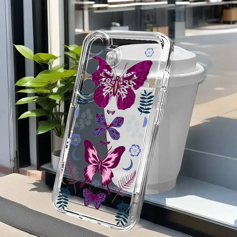Purple Butterfly Graphic Phone Case For Samsung Galaxy A73 A72 A71 A55 A54 A53 A52 A51 A33 A25 A22 A15 A14 A05 TPU Transparent