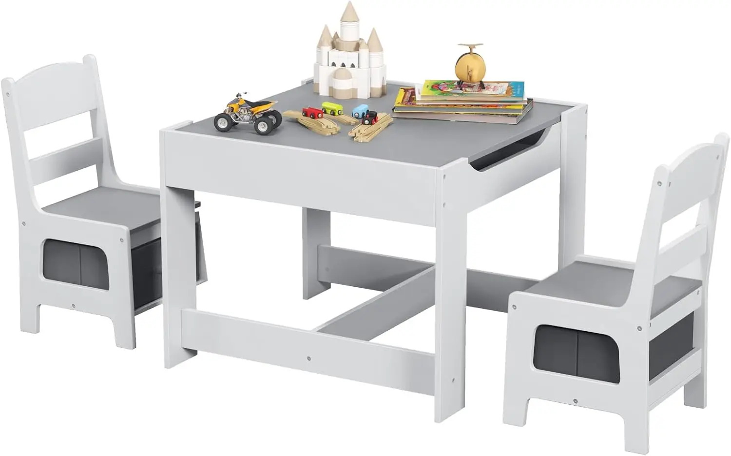 Conjunto de mesa e cadeira infantil, mesa de atividades de madeira 3 em 1 com gaveta de armazenamento, mesa removível para crianças desenhando rea