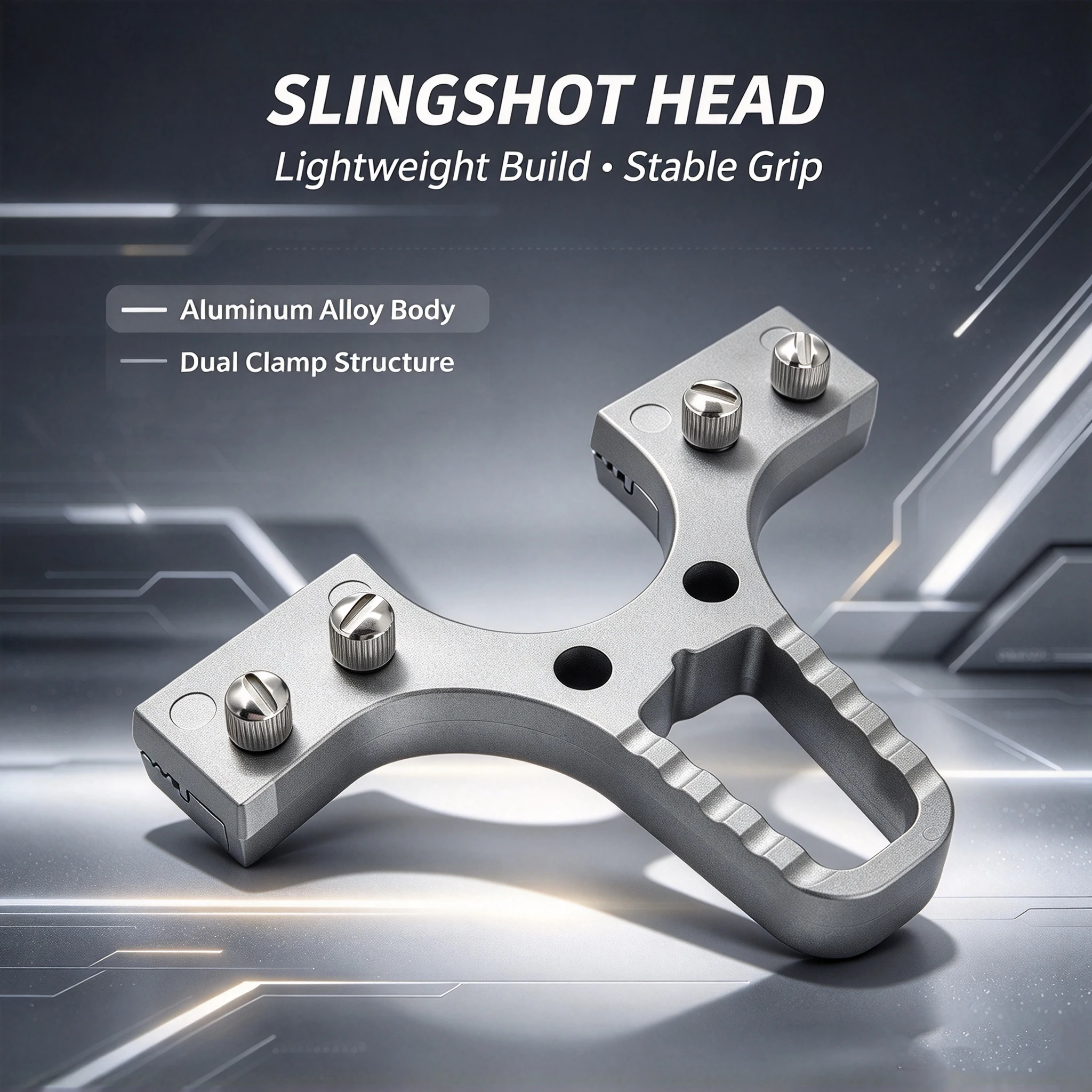Aluminum Alloy Y-Shaped Slingshot Head with Flat Top Clamp, Side Adjuster & Mounting Base for DIY Outdoor Practice