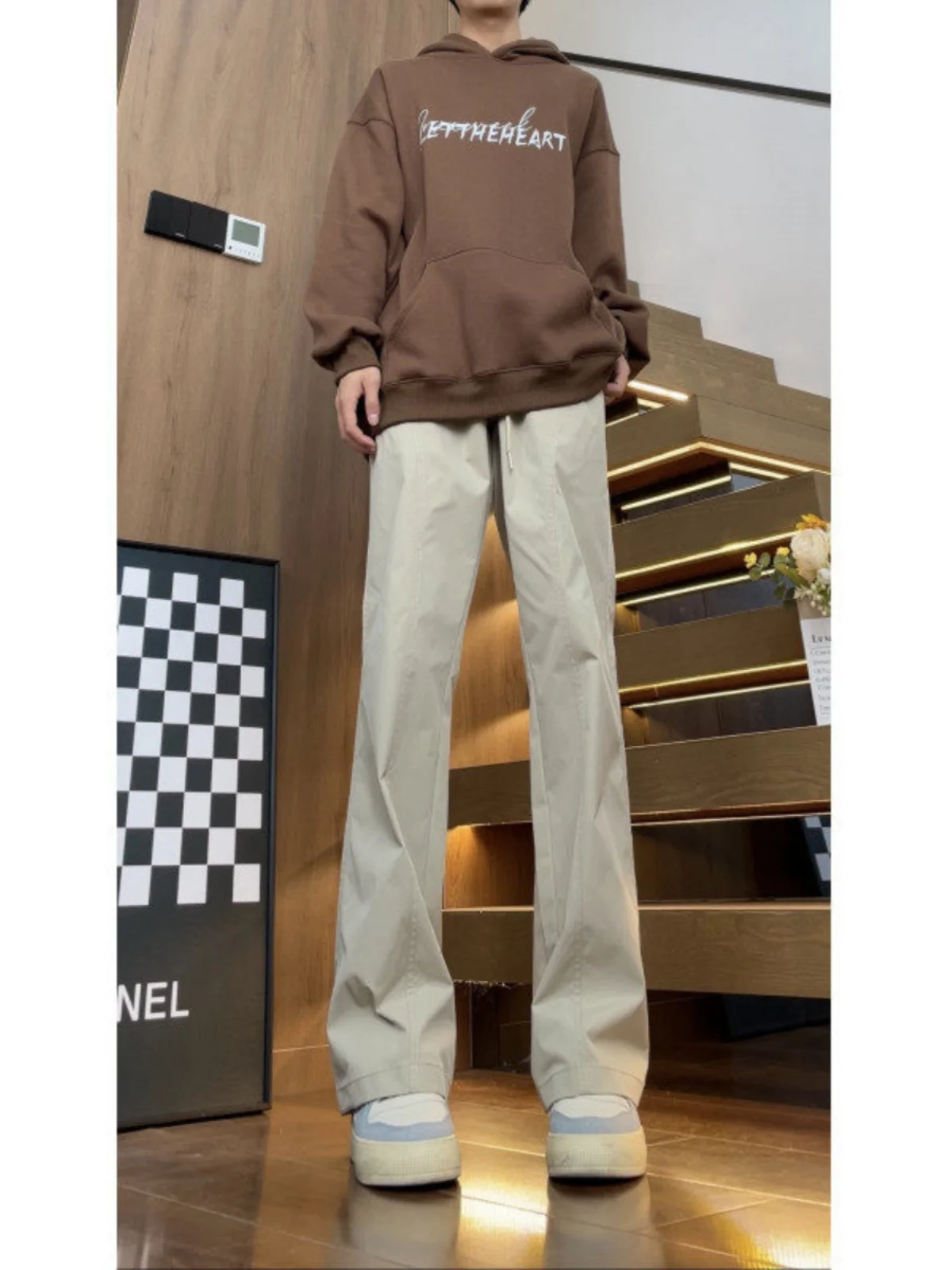 

American High Street Vibe Men's Work Pants Spring Autumn Trendy Straight Casual Long Pants Tall Slim Micro Flared Trousers