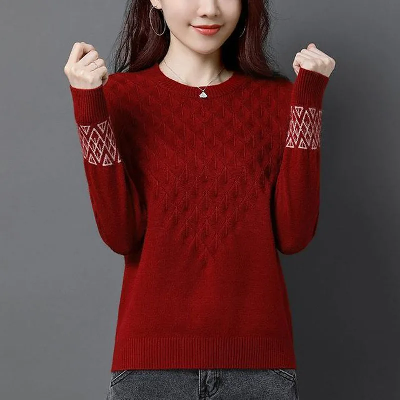 New Spring and Autumn Fashion Round Neck Thread Short Versatile Western Style Slim Casual Women\'s Long Sleeve Knitted Sweater