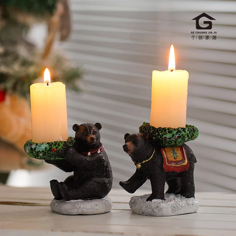 

‌Vintage Bear Candle Holder‌ – Handmade Resin Decor, Rustic Table Centerpiece for Fireplace & Entryway