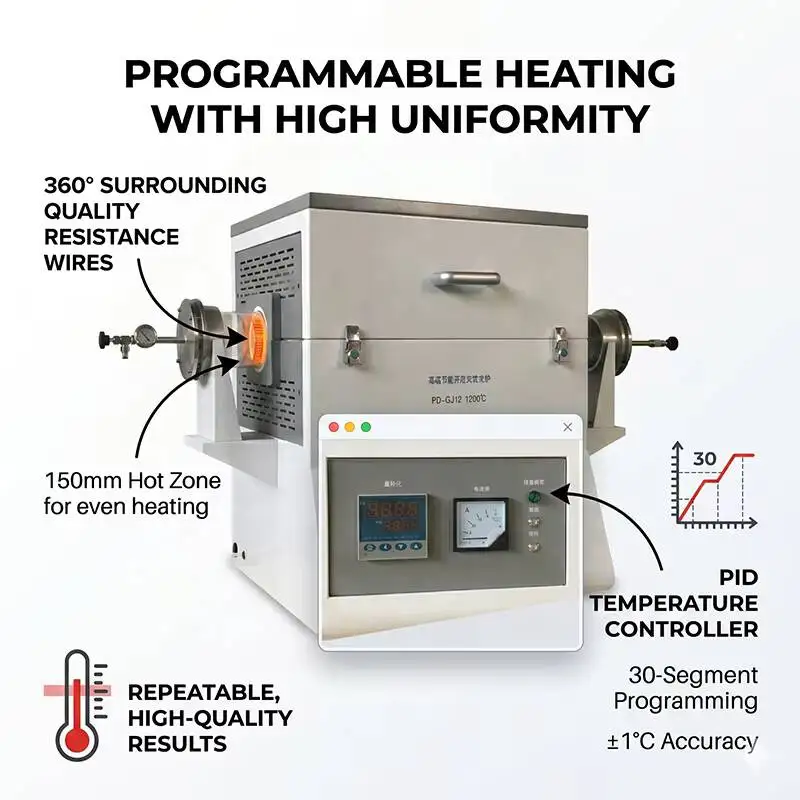 High Temperature 1200C Laboratory Rotary Tilting Vacuum Quartz Tube Electric Furnace For Calcination Pyrolysis
