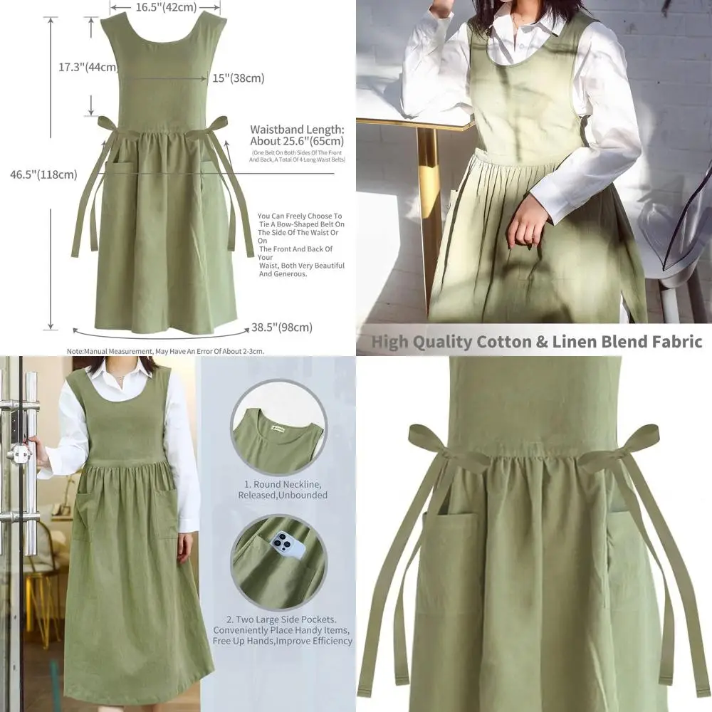 

XL Зеленый регулируемый фартук премиум-класса больших размеров с карманами, мягкая хлопковая смесь для приготовления пищи, выпечки, садоводства