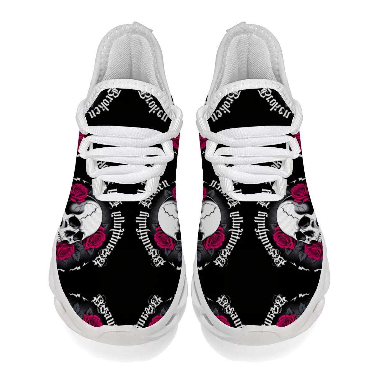 Нескользящие детские школьные кроссовки для девочек, повседневные кроссовки с рисунком черепа и розовых роз, легкие детские черные кроссовки