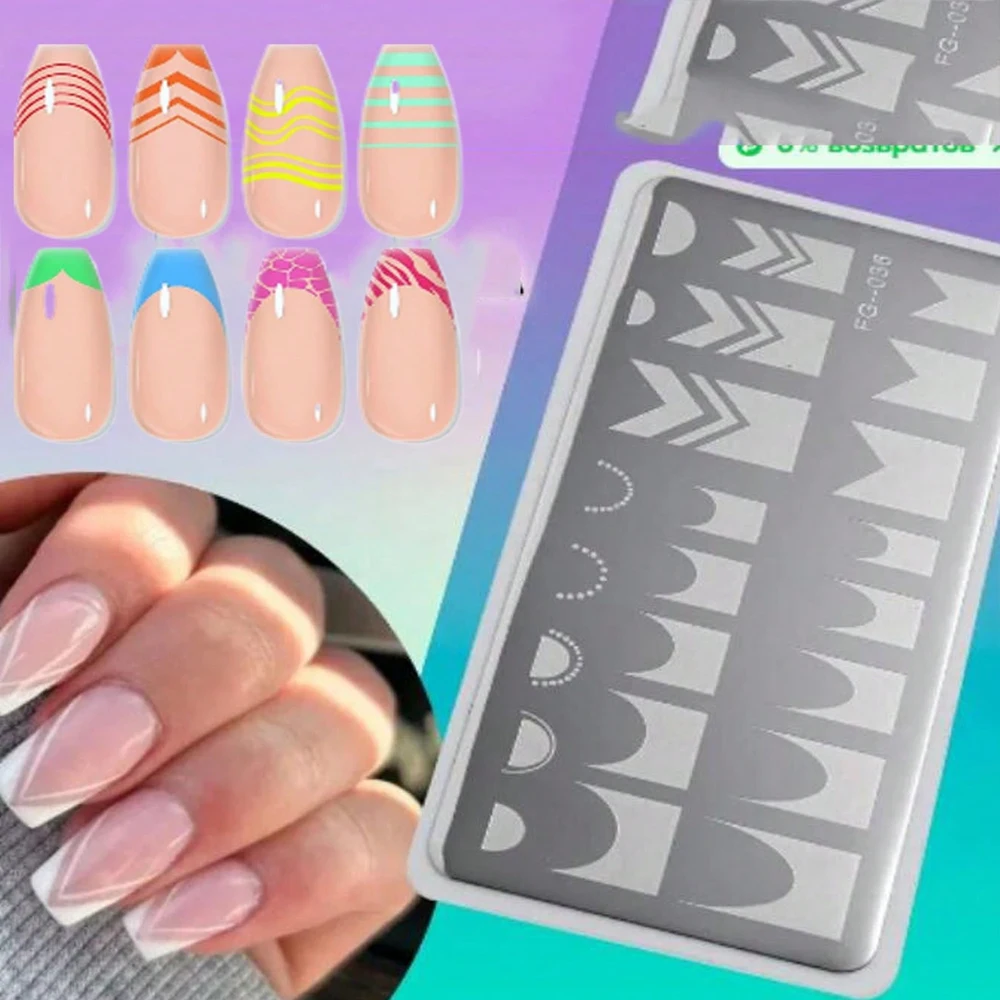 1PCS 9.5X14.5cm French Line Stamping plates for Nail Drawing Template Geometric Stripe DIY Image Stencil Transfer Printing Tools