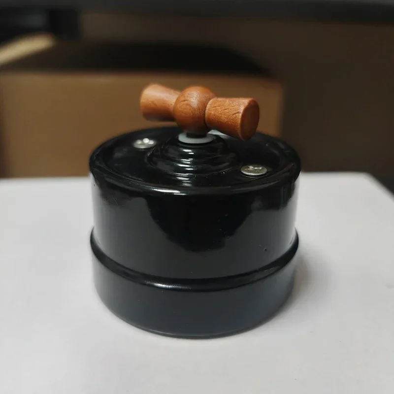 

High-quality Black Ceramic Rotary Switch EU Socket Retro Wall Surface Installation Knob Switch