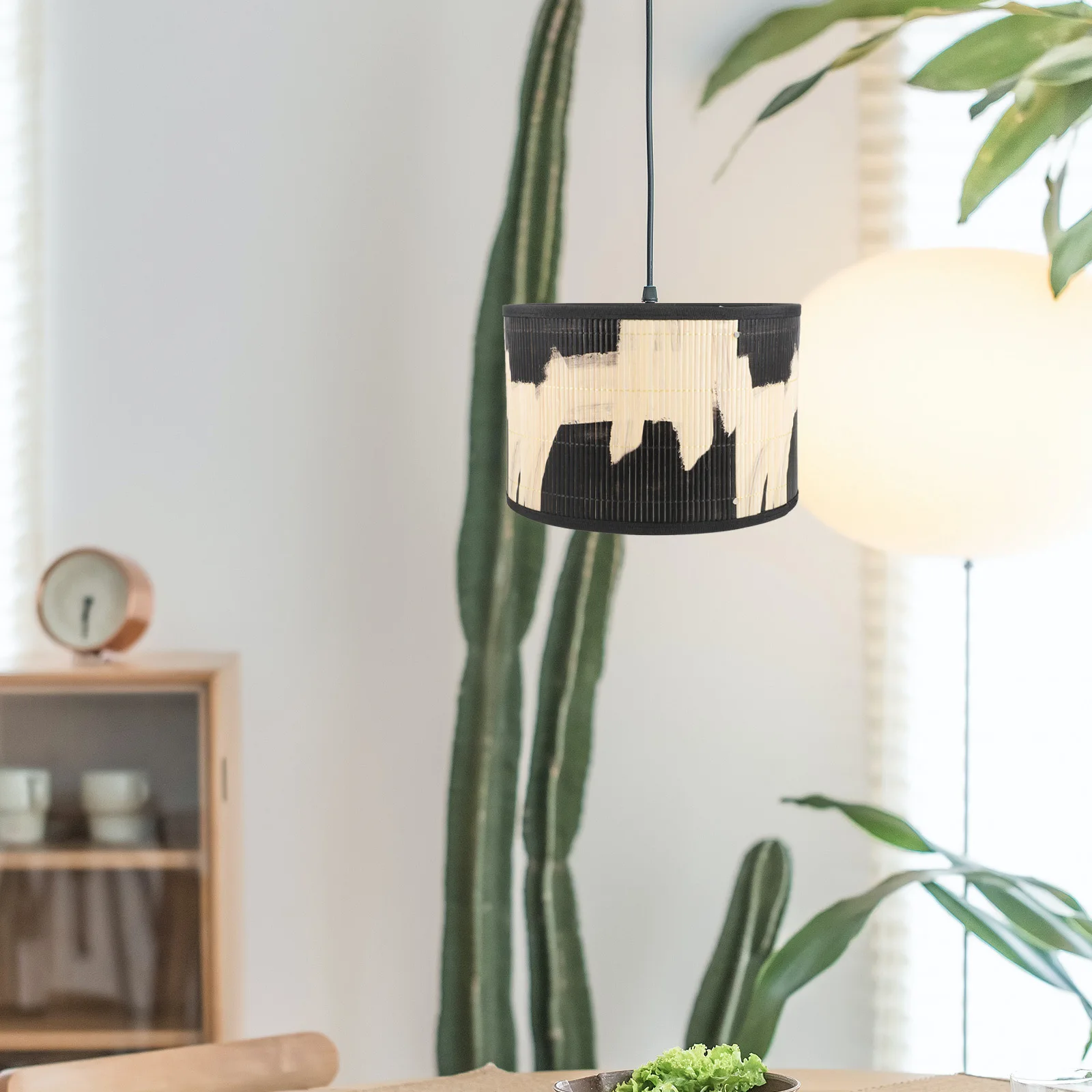 

Bamboo Lamp Shade Handcrafted Vintage Style Drum Pendant Light Cover Aesthetic Decor for Living Room Dining Space Hotel
