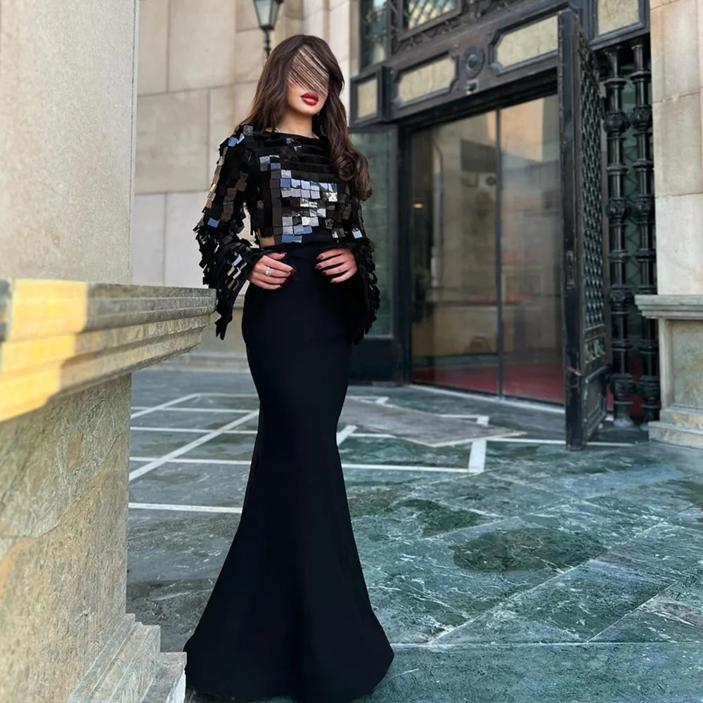 

Customized Gorgeous Prom Gown for Women Patchwork Long Sleeves Mermaid Floor-Length Elegant Evening Party Dresses فساتين للحفلات