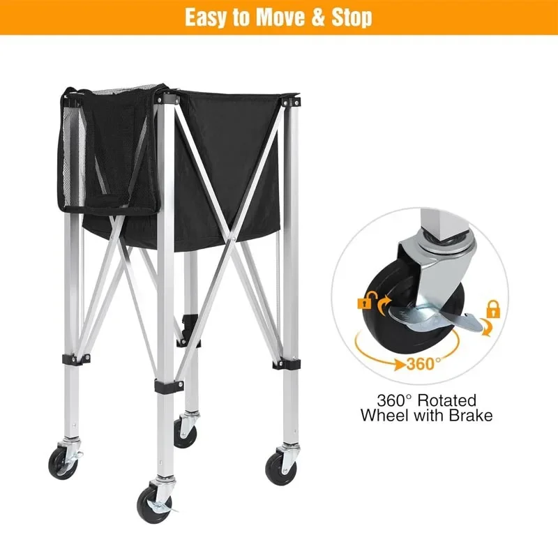 كرة تنس محمولة خفيفة الوزن، كرة بيكلبول، سلة هوبر رياضية من الألومنيوم قابلة للطي، عربة كرة تنس للتدريب على المدرب #2