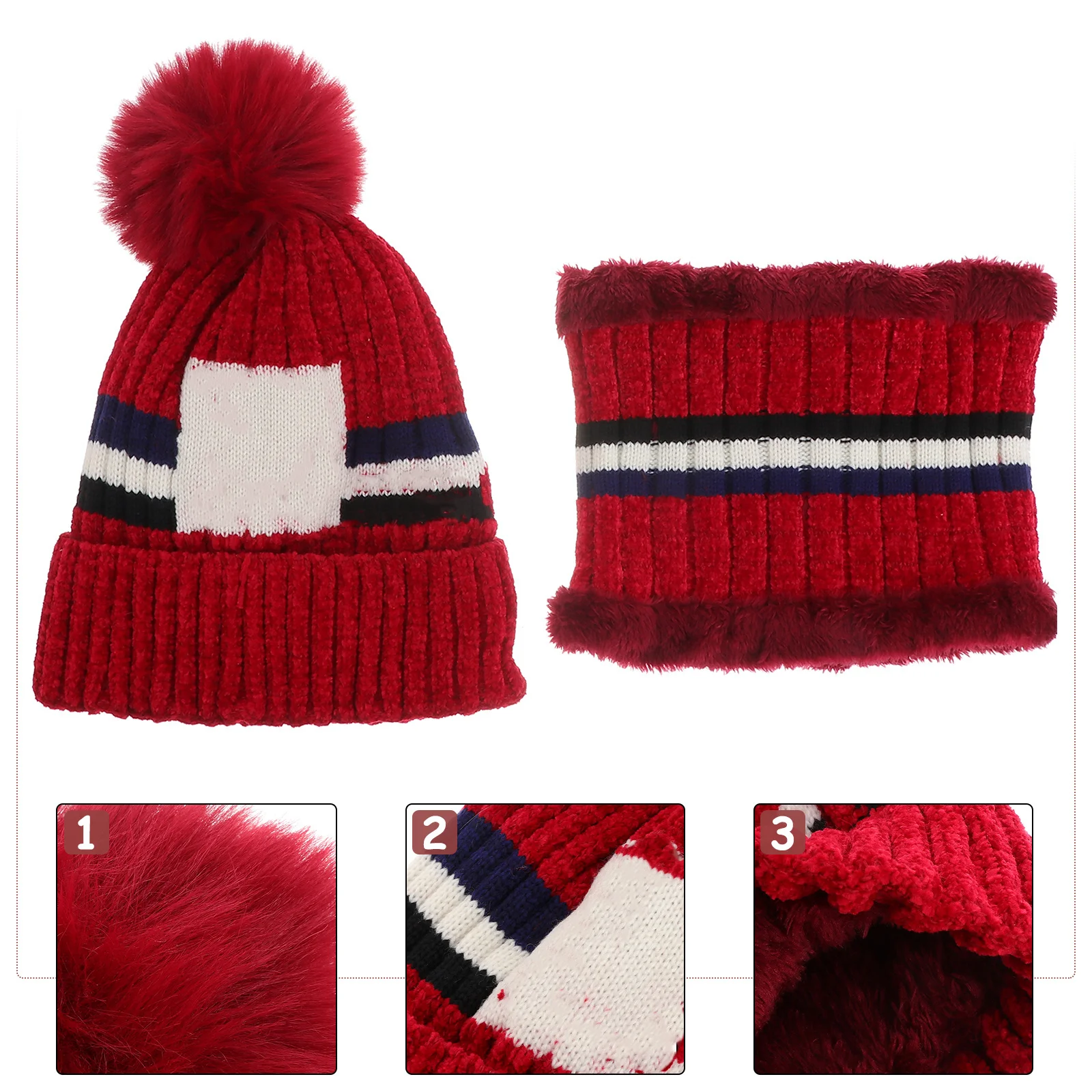 2 في 1 الشتاء وشاح محبوك قبعة أحمر داكن متعدد الوظائف الرقبة أدفأ المرأة الكروشيه قبعة لينة الدافئة قبعة متماسكة الطقس البارد