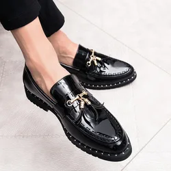 Men Leather Driving Shoes tassel Black Blue Slip On loafers spring Summer Men Leather moccasins outdoor club pary shoes men