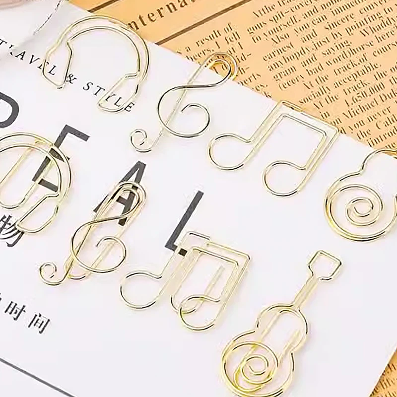10Pcs Creative Guitar Music Note Metal Paper Clips Earphone Shape Bookmarks Students Stationery Office School Binding Supplies