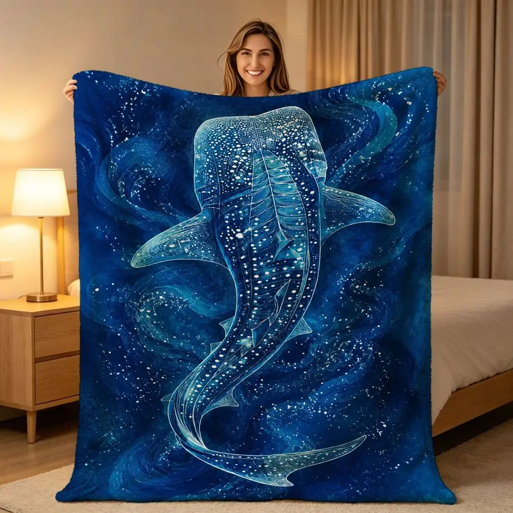 Soft Flannel Throw Blanket with Stunning Whale Shark Ocean Print for Living Room Bedroom Sofa Bed Travel Camping Perfect Gift for Friends Families And Couples Suitable for All Seasons Cozy Lightweight Warm Fleece Blanket for Home Decor