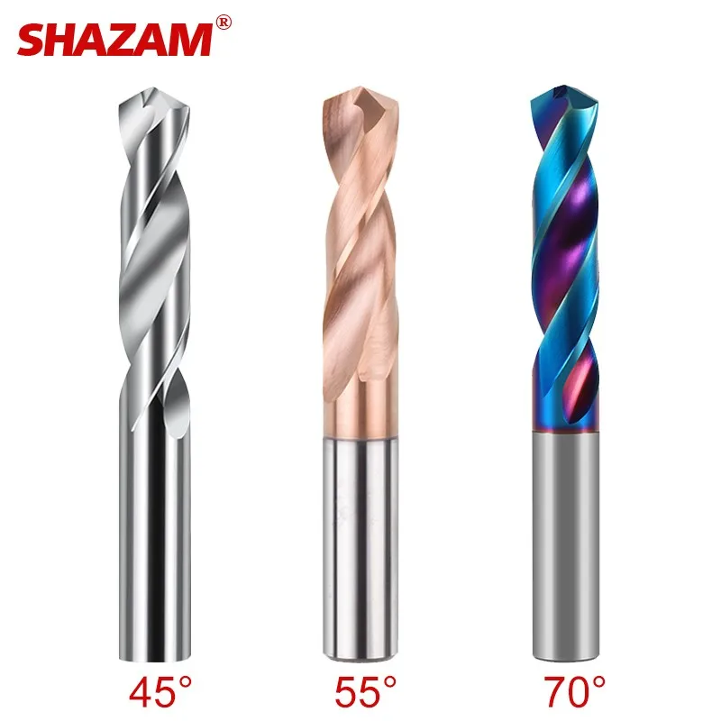 SHAZAM HRC45/55/70 2F punta da trapano in carburo di acciaio al tungsteno s 1.0-20.0mm punta elicoidale Nano rivestimento per utensili in lega dura