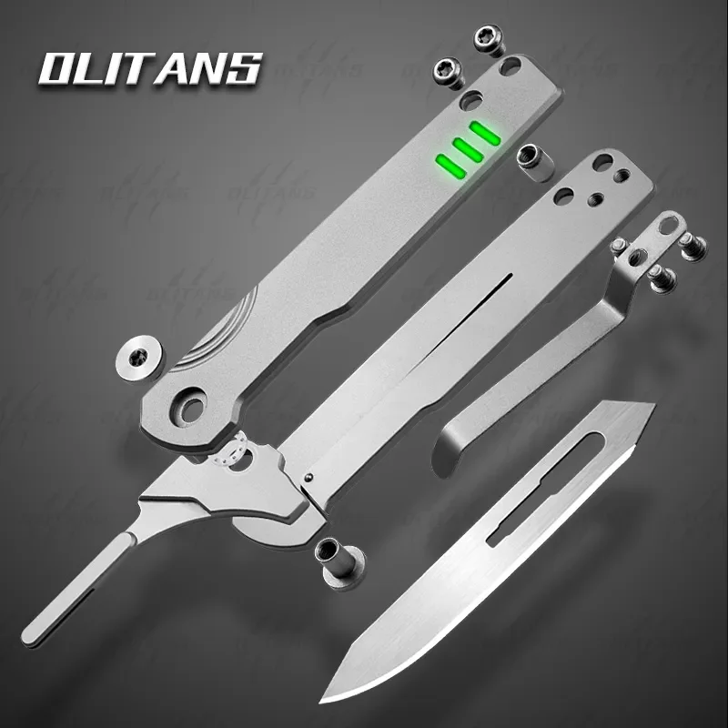 NO.60 Blade Titanium Quick Open Folding Knife Self-defense Camping Hunting Survival Tool EDC Pocket Scalpel Knife Gift 10 Blade