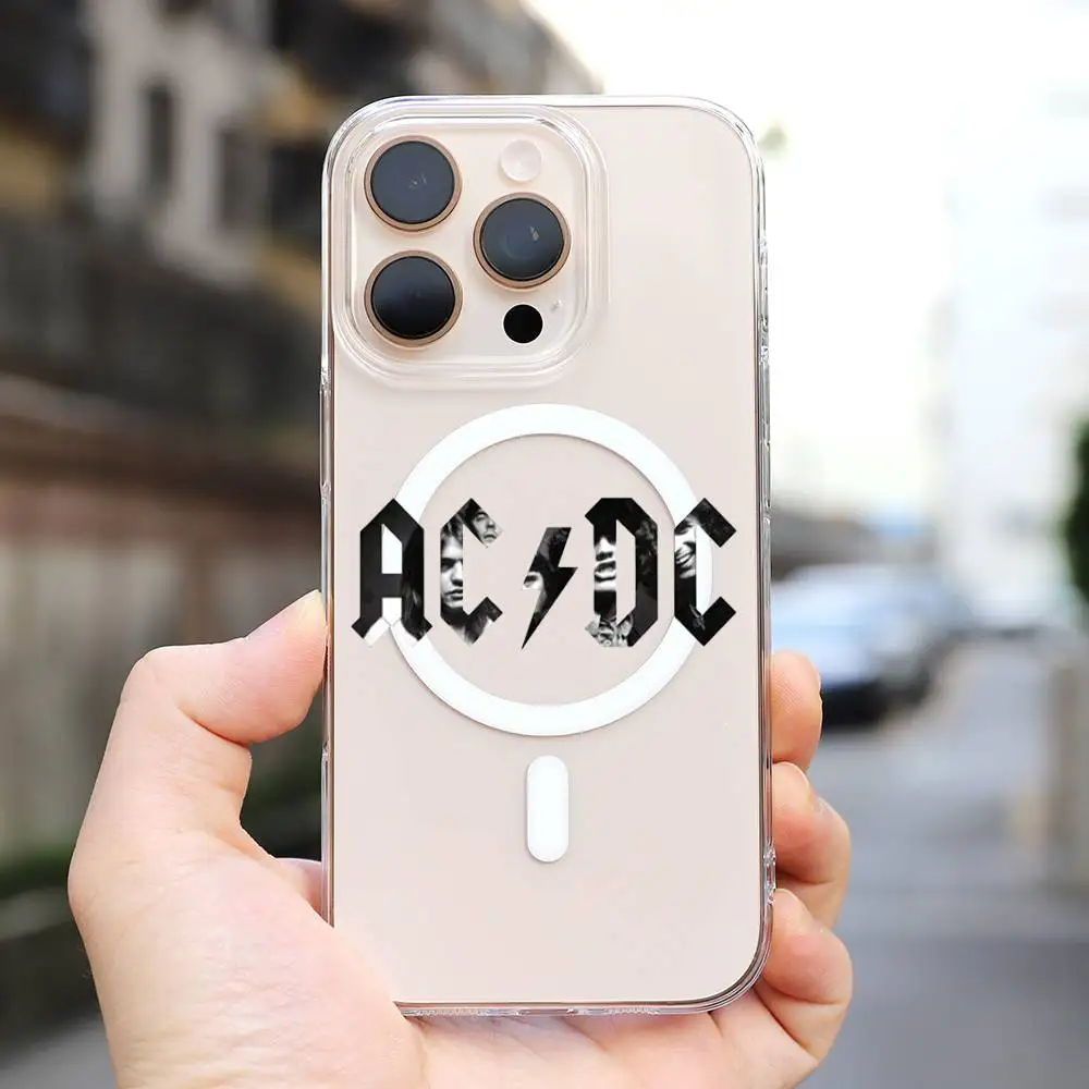 1 قطعة A-AC Rock D-DC Bnad حافظة هاتف مغناطيسية شفافة لهاتف آيفون 17 Air 16 15 Pro Max14 13 11 12 15 XXR XS Plus
