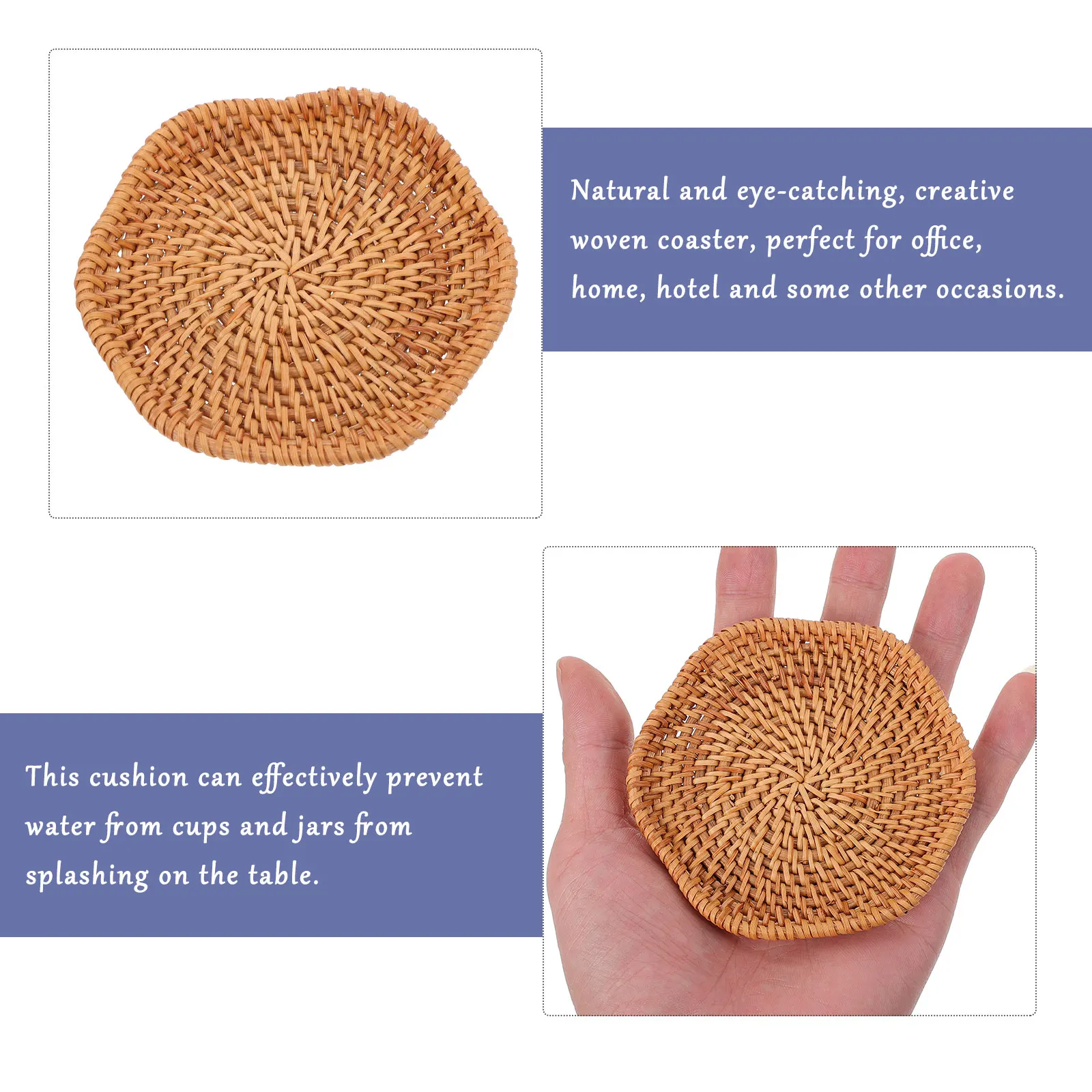 

Rattan Coasters Home Office Round Creative Cup Mat Teacup Cushion Desk Pad Natural Woven Eco Friendly Water Resistant