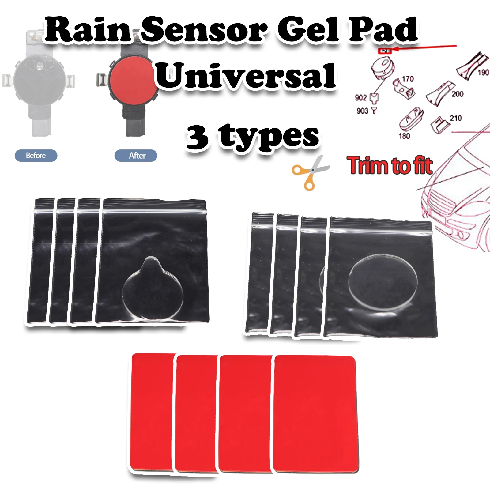 

4cs Car Rain Sensor Gel Pad Adhesive FILM Silicone Cushion Pad Windscreen Windshield Chip Repair Kit Tape Accessories Universal